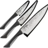 Kershaw Luna 3 Piece Hammered Finish Carbon Kitchen Fixed Blade Knife Set 0370