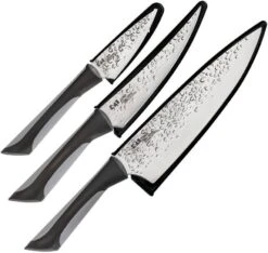 Kershaw Luna 3 Piece Hammered Finish Carbon Kitchen Fixed Blade Knife Set 0370