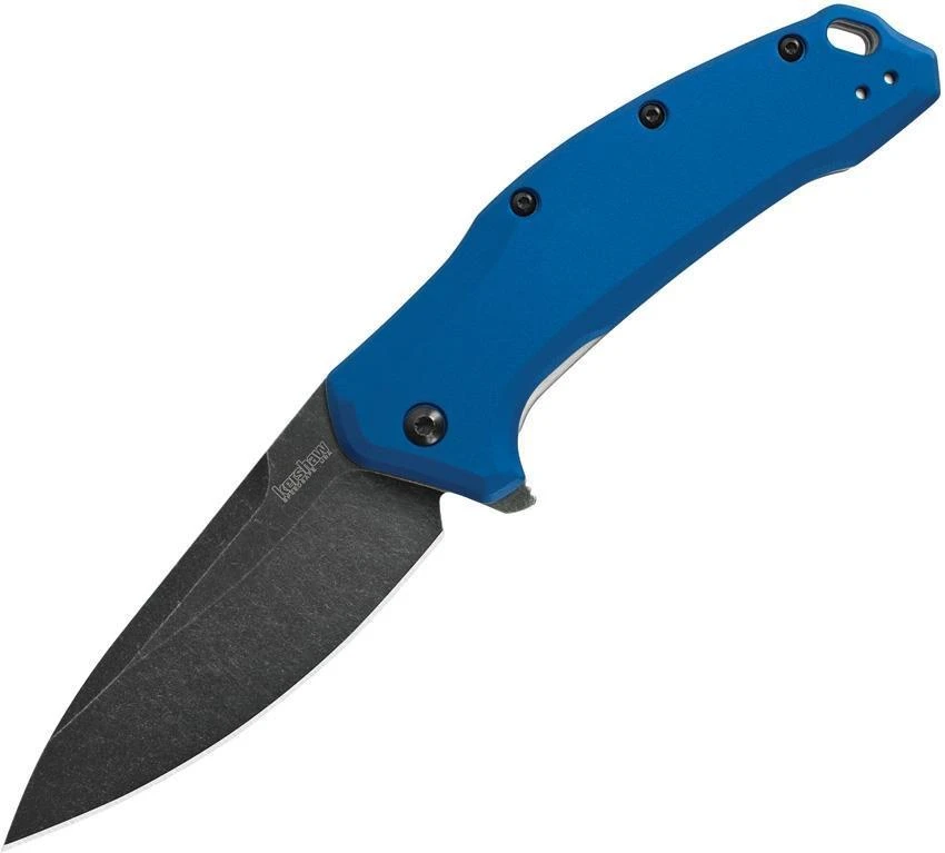 Kershaw Link Blackwash A/O Linerlock Blue Aluminum Handle Folding Knife 1776NBBW