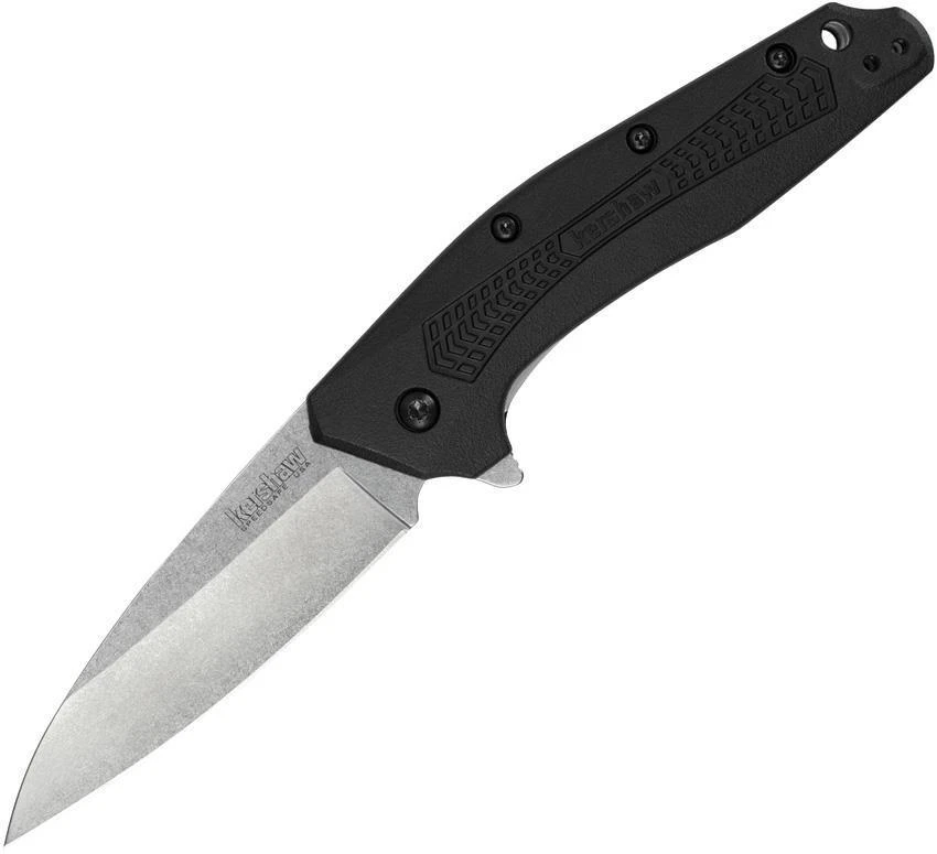 Kershaw Dividend Linerlock A/O Stonewash Blade Black Handle Folding Knife 1812