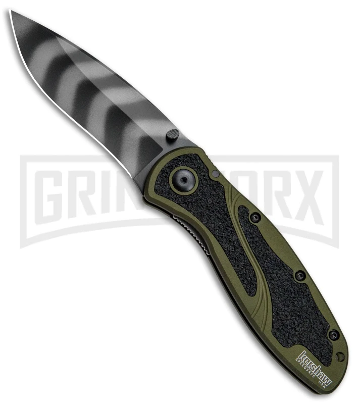 Kershaw Blur OD Green Assisted Opening Knife - Tiger Stripe Plain