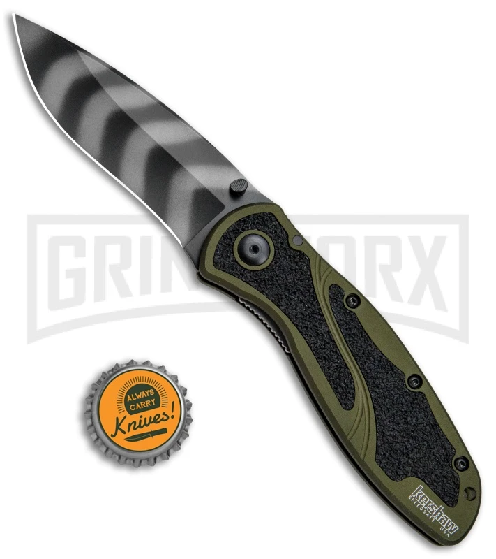 Kershaw Blur OD Green Assisted Opening Knife - Tiger Stripe Plain - Image 4