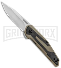 Kershaw Anso Fraxion Liner Lock Knife CF/Tan G-10 - Stonewash