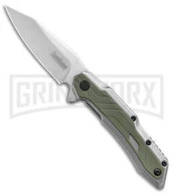 Kershaw Salvage Steel/Green GFN Spring Assisted Knife - Stonewash Plain