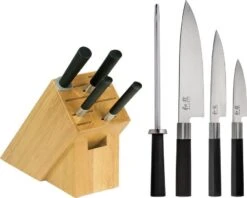 Kershaw Fixed Blade Kitchen 5 PC Wasabi Black Series Block Knife Set WSB0500