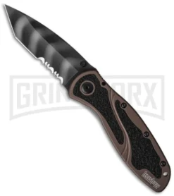 Kershaw Blur Brown Assisted Opening Knife - Tanto Tiger Stripe Serr