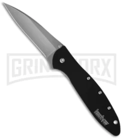 Kershaw Leek Black Aluminum Assisted Opening Knife - Stonewash Plain